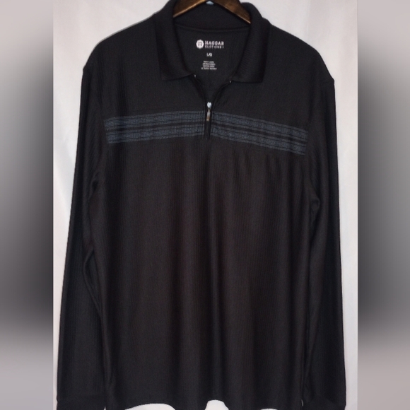 Haggard Men's Golf Shirt Black Long Sleeve Pullover 3/4 Zip Striped Texture L - Picture 8 of 11